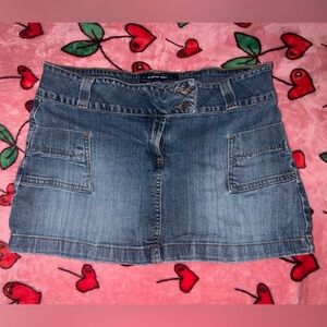 Y2K Blue Asphalt Denim Skirt with Side Pockets & Button Details